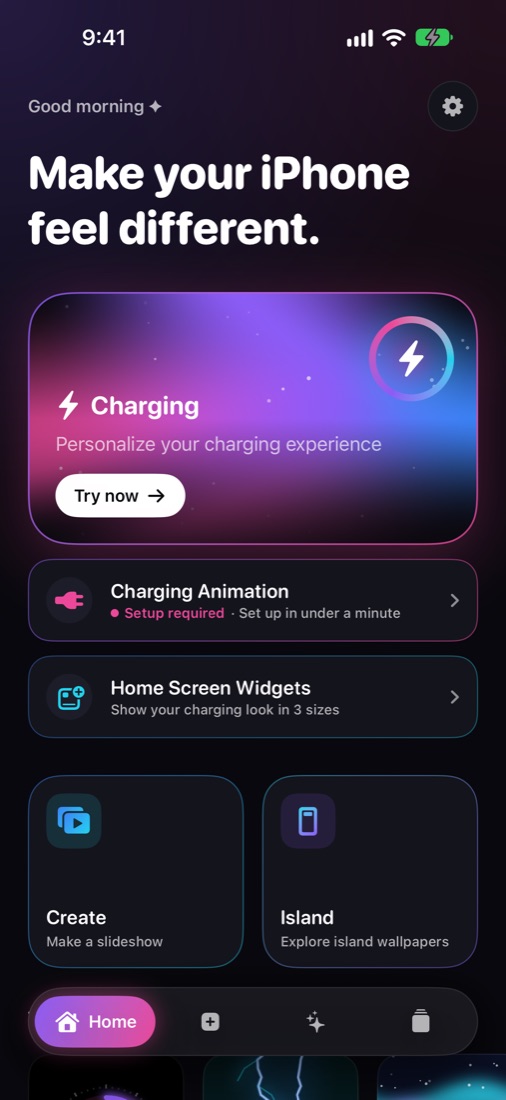 Home screen of the app